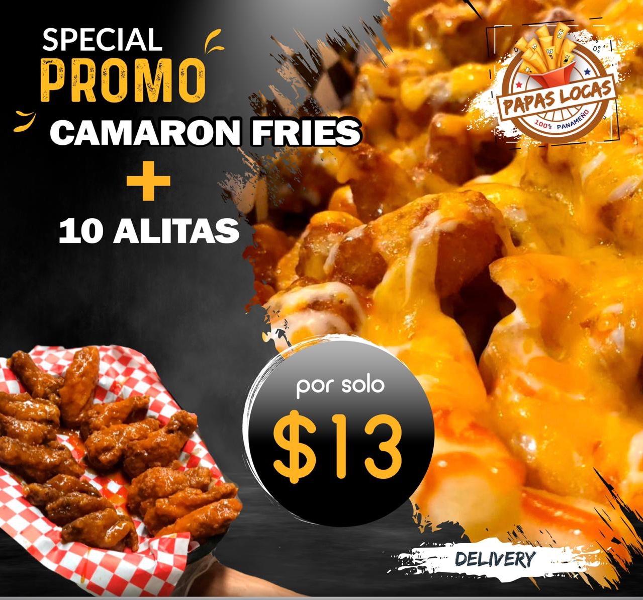 Solo los Jueves* Special promo Camaron fries + 10 alitas | Papas Locas