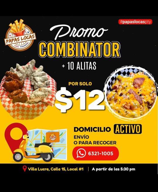 Solo los Jueves* Promo Combinator + alitas | Papas Locas